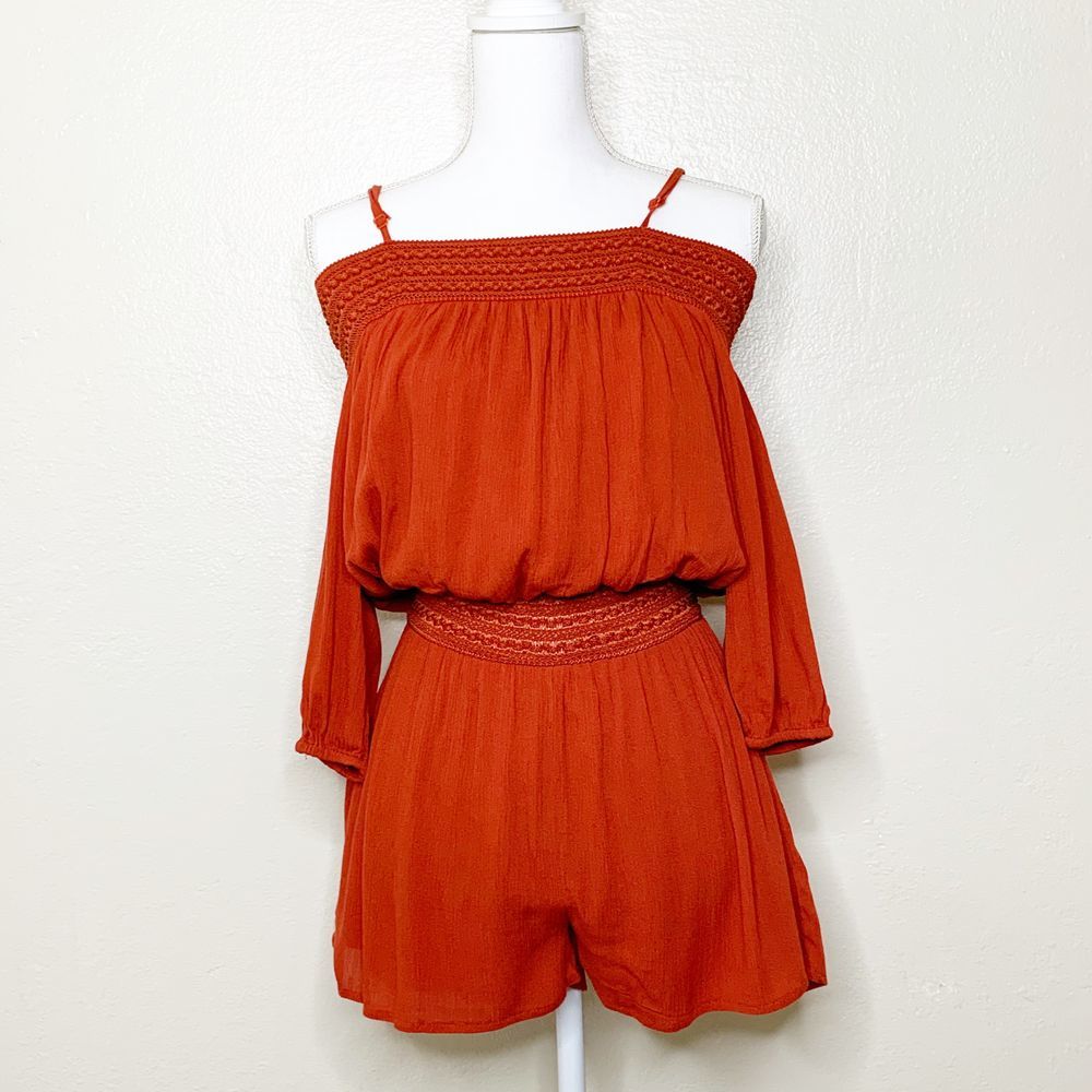 Purple Snow Burnt Orange off-shoulder Romper Small